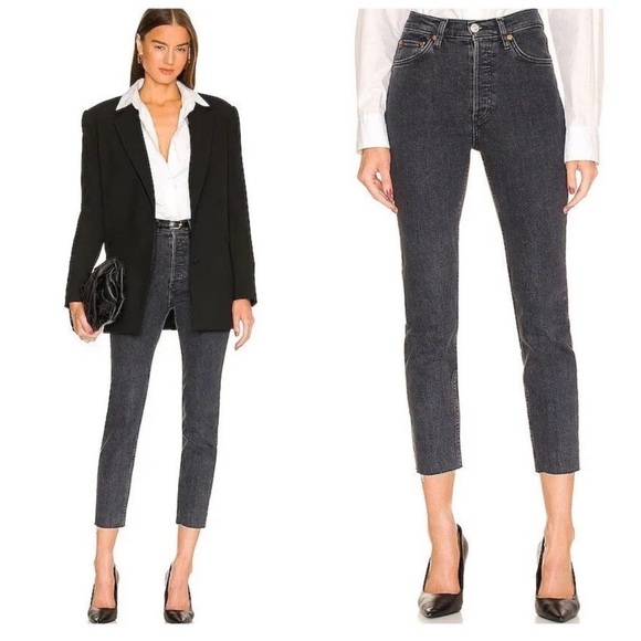 Re/Done 90s High-Rise Ankle Crop Jeans in Stoned Noir Size 24 - Picture 2 of 13